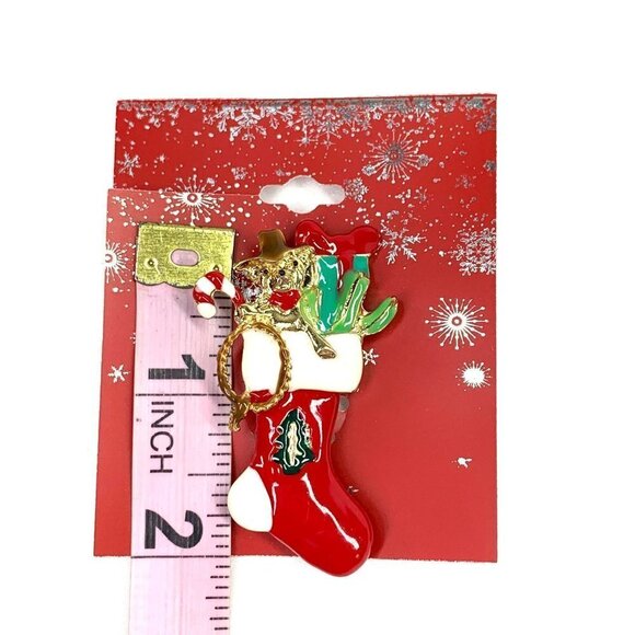 Holiday Christmas Stocking Pin with Toys Red Green White Gold 2.25" NWT - Picture 4 of 4